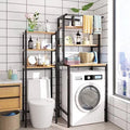 Mini Fridge Washing Machine Bathroom Organizer Rack by Metallics Home features a multi-tiered shelf with wooden surfaces and 