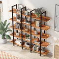 5 Tier Bookcase Home Office Open Bookshelf by Metallics Home featuring wooden shelves and metal frame, styled with books and 