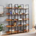 5 Tier Bookcase Home Office Open Bookshelf by Metallics Home features a modern design with wooden shelves and a black metal f
