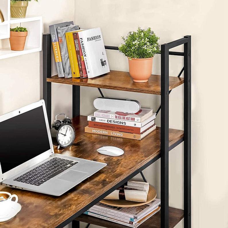 Home Bedroom Office Work Station Desk Organizer Table by Metallics Home features a stylish desk with shelves, books, and a pl
