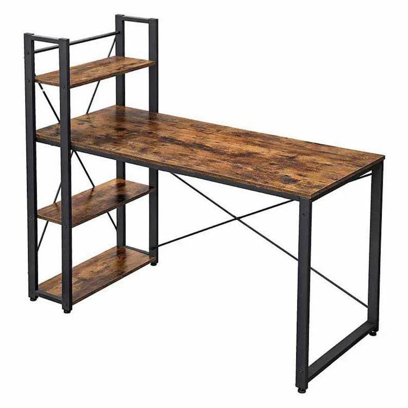 Home Bedroom Office Work Station Desk Organizer Table by Metallics Home features a rustic wood finish with a metal frame and 