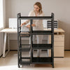 Elite Kitchen Utility Rack by Metallics Home featuring a sleek black design with open shelves and wire baskets, ideal for sto
