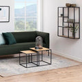 Set of 2 Spoza Living Lounge Coffee Center Nesting Tables with a modern design, featuring a wooden top and black metal frame.