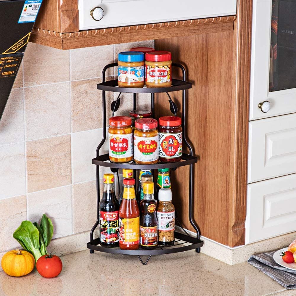Space-Saving 3-Tier Kitchen Corner Rack - By Metallics Home