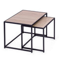Set of 2 Spoza Living Lounge Coffee Center Nesting Tables featuring a wooden top and black metal frame.