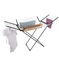 Foldable Multi-Wing Clothes Drying Stand with multiple drying wings, black frame, and clothes hanging on it for efficient dry