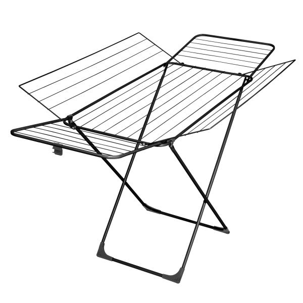 Foldable Multi-Wing Clothes Drying Stand in black, featuring multiple drying wings for spacious and convenient laundry drying