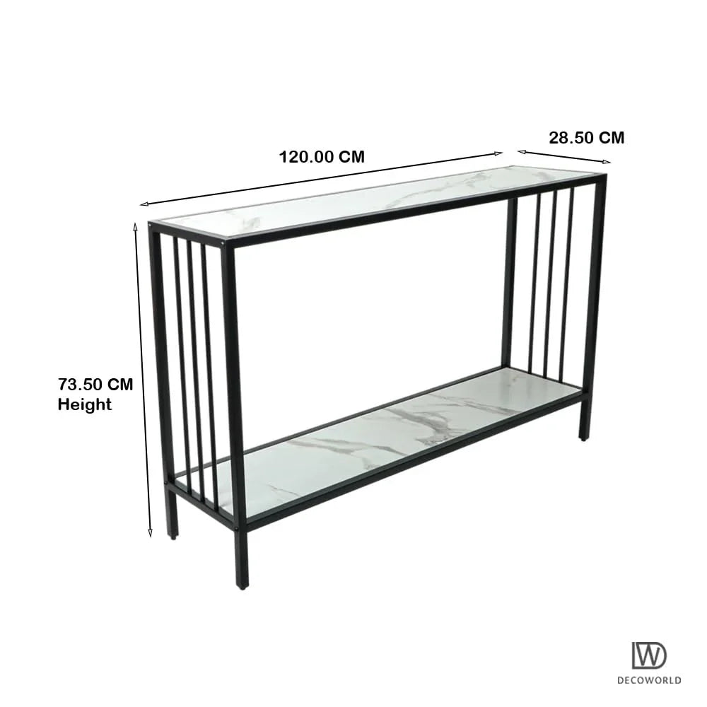 Decigi Entryway Hallway Console Table features a sleek design with a marble top and metal frame, measuring 120x28.5x73.5 cm.