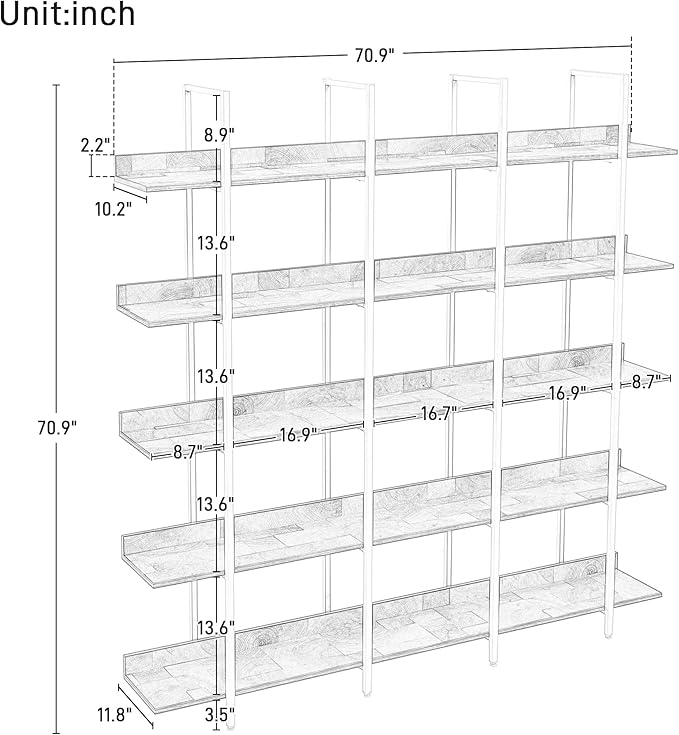 5 Tier Bookcase Home Office Open Bookshelf by Metallics Home featuring five spacious shelves and a modern design. Dimensions 