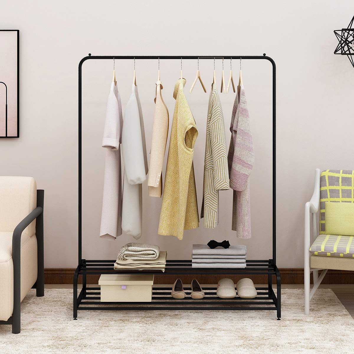 Single Pole Clothes Rack with Double Shoe Shelf By Metallics Home