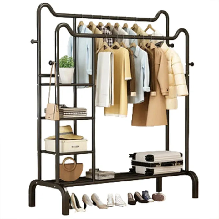 Metal Clothes Stand by Metallics Home – With Side Storage Shelves & Hooks