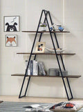 A-Shape Ladder Book Shelf by Metallics Home with four wooden shelves and a black metal frame, styled against a light wall.