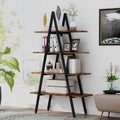 A-Shape Ladder Book Shelf by Metallics Home featuring wooden shelves and a black metal frame, styled with decor and books.
