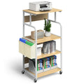 Federico Kitchen Moving Trolley Rack by Metallics Home features a wooden top, multiple shelves, and wheels for easy mobility.