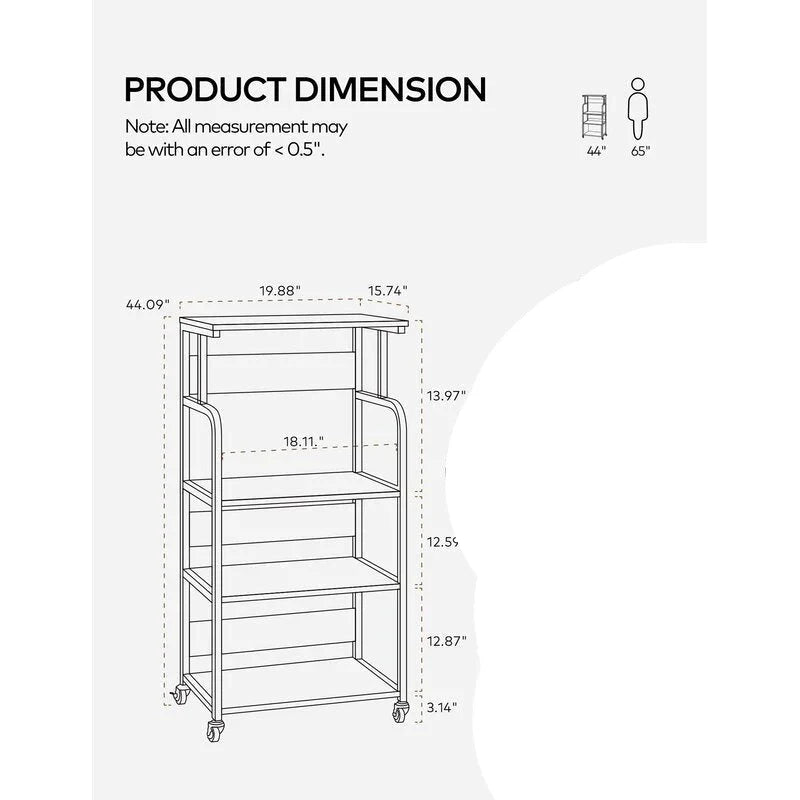 Federico Kitchen Moving Trolley Rack by Metallics Home, featuring three shelves and wheels for easy mobility. Dimensions incl