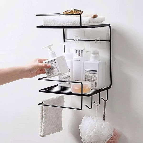 Bathroom corner double layer shelf with towel holder by Metallics Home - Metallics-Home