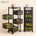 Premium 4-5 Tier Metal Square Trolley by Metallics Home featuring multiple mesh baskets for storage, on wheels for easy mobil
