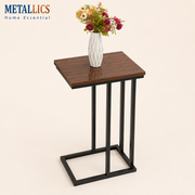Wooden C Table and Side Table by Metallics Home features a sleek design with a dark wooden top and black metal frame, adorned