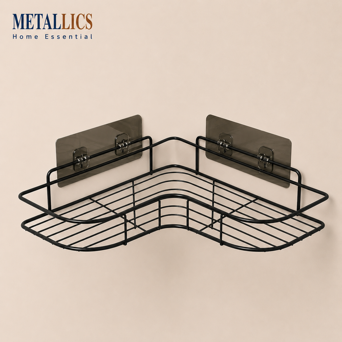Bathroom Corner Shelf with Adhesive Hooks by Metallics Home
