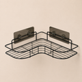 Bathroom Corner Shelf with Adhesive Hooks by Metallics Home features a black wire design, ideal for corner storage.