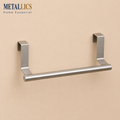 Brushed stainless steel kitchen towel hanger with a sleek design, mounted on a light background. Ideal for home use.