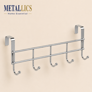 Over the Kitchen Cabinet Door Hanger by Metallics Home featuring a chrome finish with four hooks for hanging items.