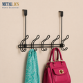 Over the Door 12 Hooks Hanger by Metallics Home featuring a sleek black design with five hooks for bags and accessories.