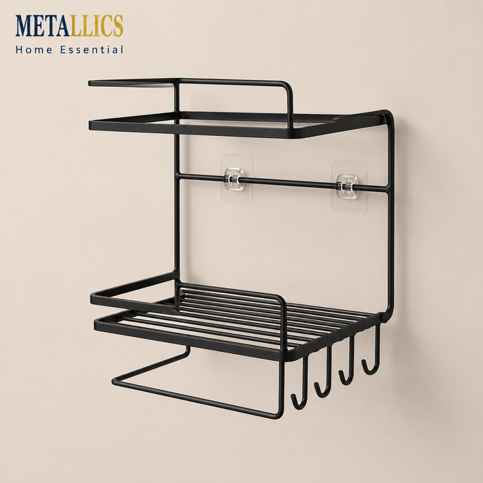 Bathroom Corner Double Layer Shelf with Towel Holder by Metallics Home