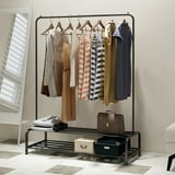 Single Pole Clothes Rack with Double Shoe Shelf By Metallics Home