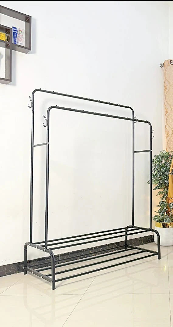 Dual Pole Metal Clothes Stand by Metallics Home With Dual Shoe Tiers