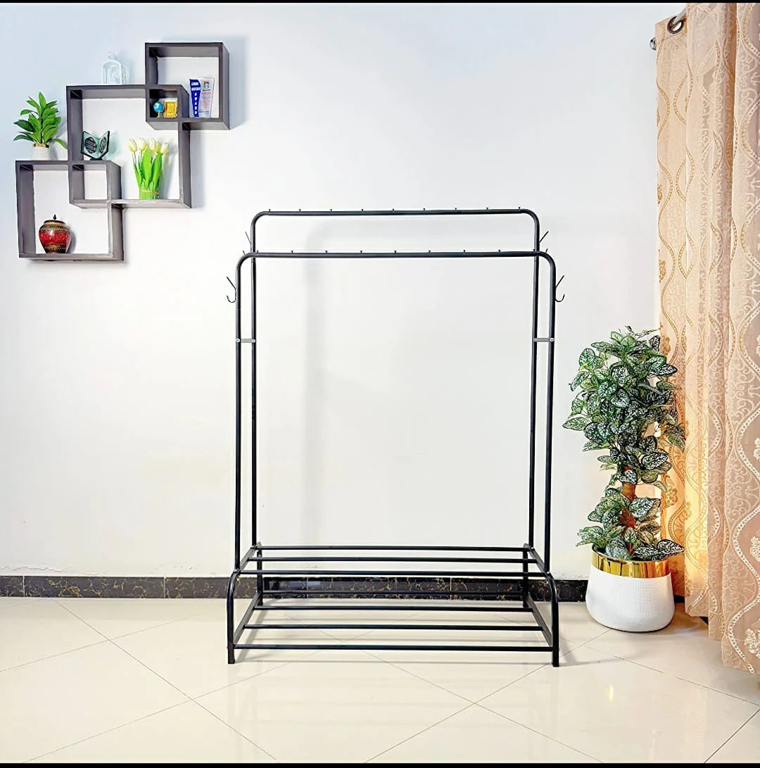 Dual Pole Metal Clothes Stand by Metallics Home With Dual Shoe Tiers