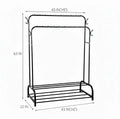 Dual Pole Metal Clothes Stand by Metallics Home features a black metal frame with dual shoe tiers and hooks for hanging cloth