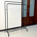 Double Pole Cloth Hanging Stand with Single Shoe Rack by Metallics Home, featuring a sturdy black metal frame.