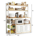 Funsole Multi Storage Rack by Metallics Home features a wooden top, multiple shelves, and storage baskets for kitchen organiz