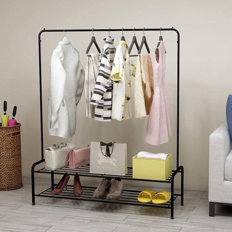 Single Pole Clothes Rack with Double Shoe Shelf By Metallics Home
