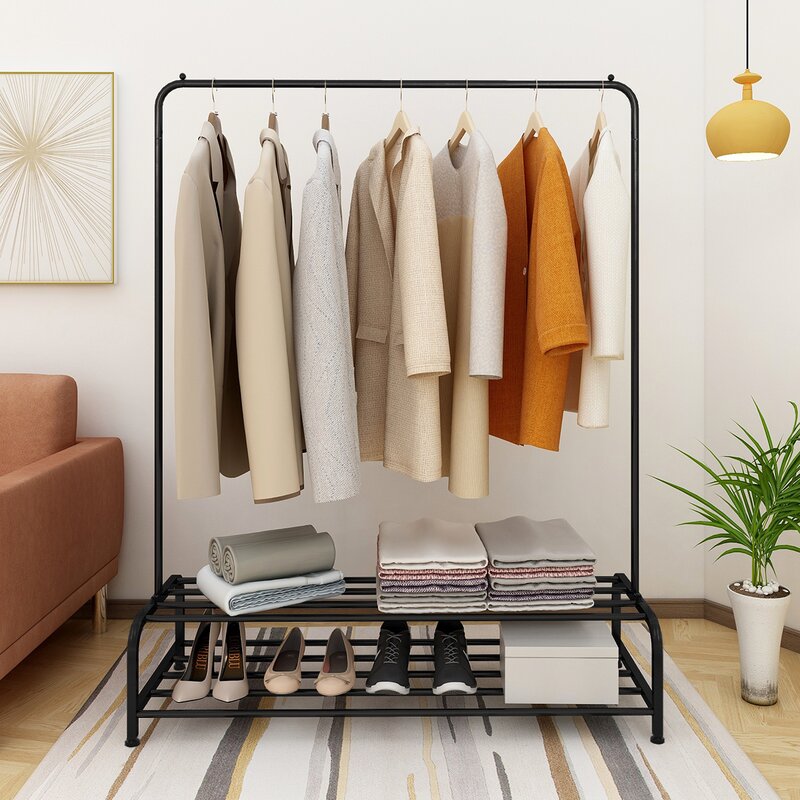 Single Pole Clothes Rack with Double Shoe Shelf By Metallics Home