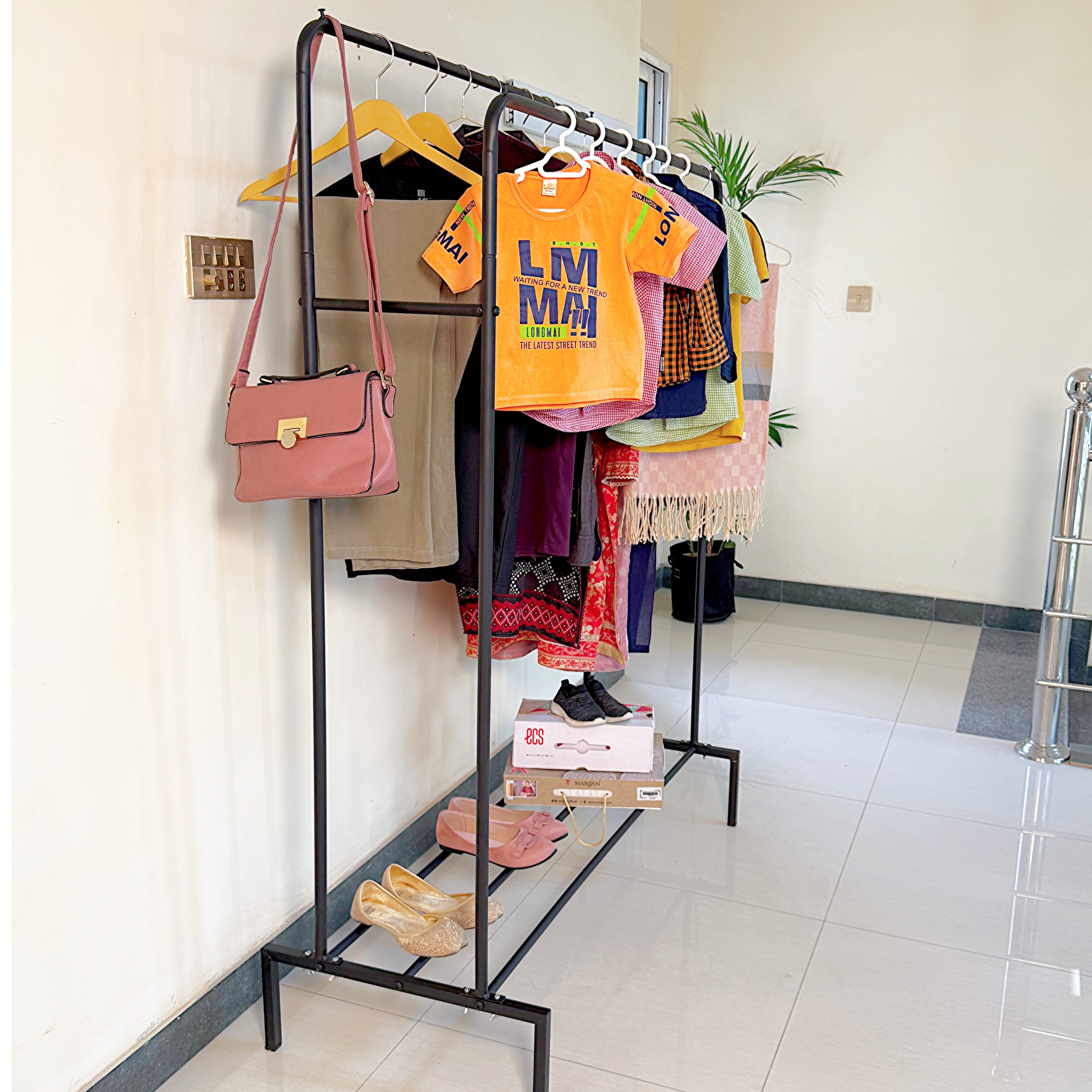 Double Pole Cloth Hanging Stand x Single Shoe Rack By Metallics Home