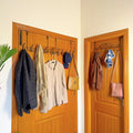 Set of 3 Over the Door Hangers by Metallics Home, featuring hooks for coats, hats, and bags on wooden doors.