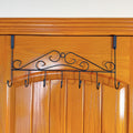 Set of 3 Over the Door Hangers by Metallics Home featuring a decorative black metal design with five hooks.