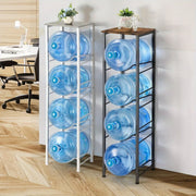 4 IN 1 Water Bottle Holder with Dispenser Top by Metallics Home, featuring two metal racks holding large blue water bottles.