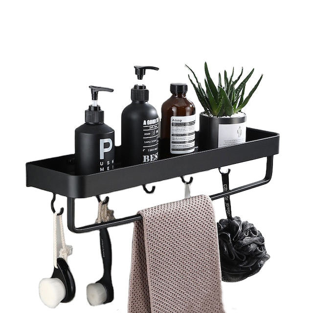 Premium Single Shelf with Hooks and Towel Rod by Metallics Home Metallics-Home