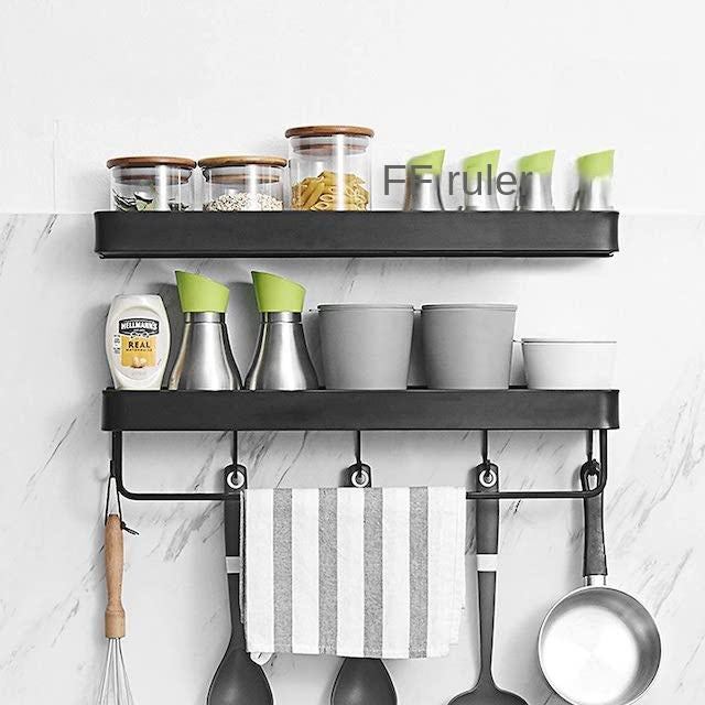 Premium Single Shelf with Hooks and Towel Rod by Metallics Home Metallics-Home