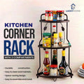Space-Saving 3-Tier Kitchen Corner Rack by Metallics Home, featuring a durable design with three compartments for organizing 