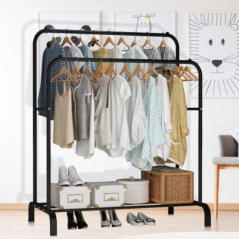 Double Pole Cloth Hanging Stand x Single Shoe Rack By Metallics Home