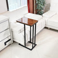 Wooden C Table and Side Table by Metallics Home featuring a sleek design with a wooden top and black metal legs, placed besid
