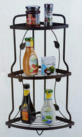 Space-Saving 3-Tier Kitchen Corner Rack by Metallics Home featuring three shelves with various condiments and sauces displaye