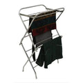 Folding Cloth Dry Stand by Metallics Home, rust-proof, with clothes hanging on it, ideal for household balcony use.