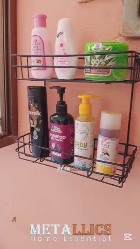 Bathroom Double Layer Shelf with Hooks by Metallics Home