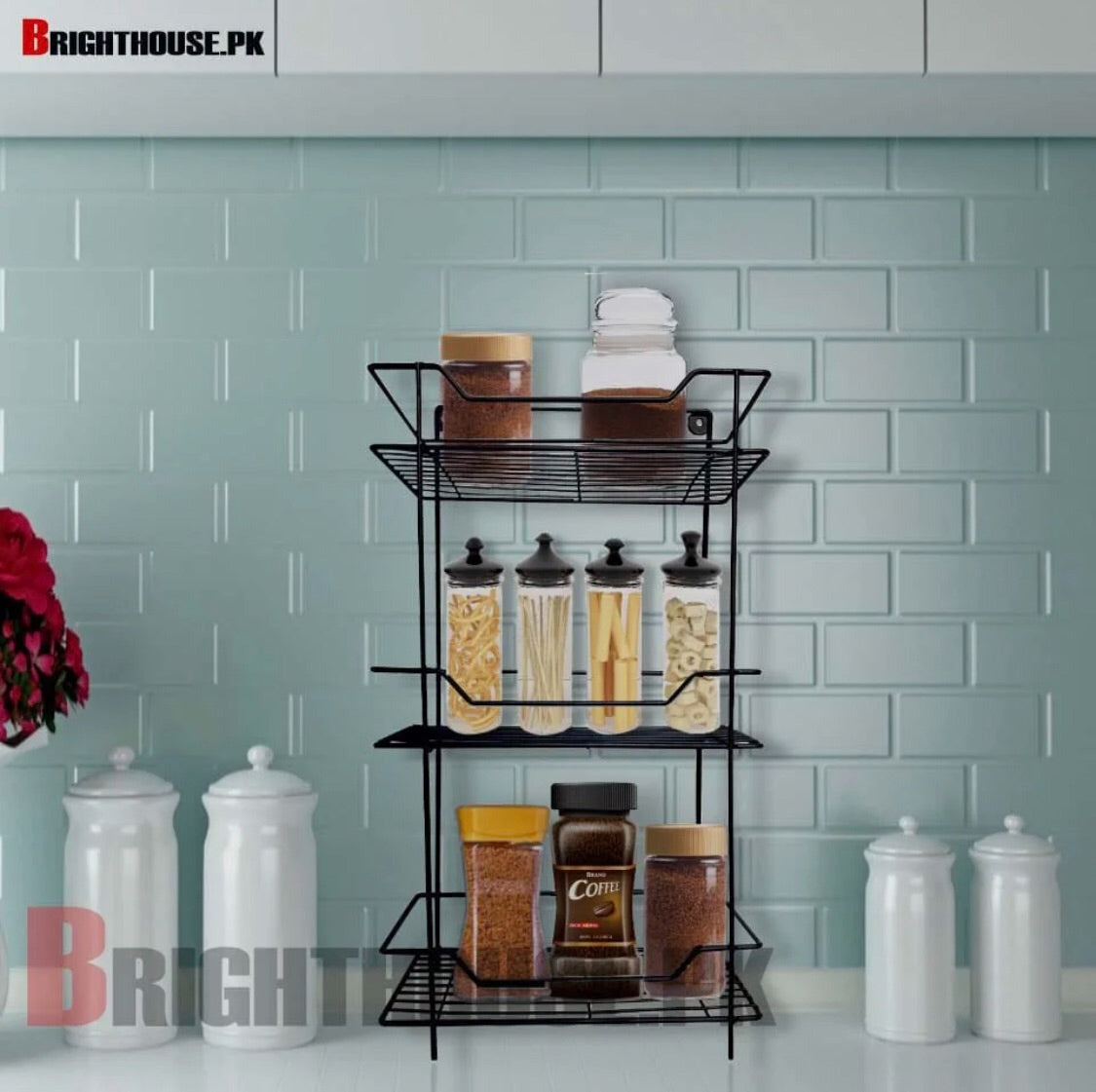 square 3-tier multipurpose rack by Metallics Home Metallics-Home