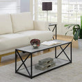 Loft Ehrlich Living Lounge Drawing Room Center Table features a sleek black metal frame with a gray top and lower shelf, styl